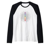 Fiore della Vita con Simboli Chakra, Geometria Sacra Mandala Maglia con Maniche Raglan