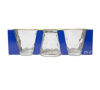 Fiore Design - Set di 3 bicchieri in vetro decorato da 250 ml, design trasparente con rilievi, resistenti e perfetti per acqua, succhi, bevande fredde e quotidianità