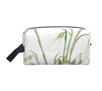Fiore di bucaneve bianco, dipinto botanico ad acquerello, organizer per cosmetici di grande capacità, borsa da viaggio per il trucco da donna