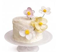 Fiore di carta wafer commestibile 3D con stelo per decorazioni per torte, set da 2 pezzi, bianco