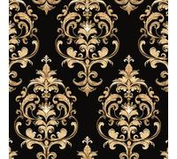 Fiore di Damasco Carta da parati staccabile e adesiva 45cm x 1000cm, Fiore damascato nero e oro Carta adesiva per mobili da camera da letto, rivestimento murale per la decorazione del piano di lavoro