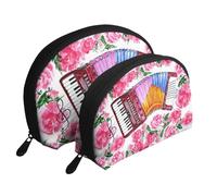 Fiore di fisarmonica dell'acquerello rosa, Borsa per trucco a conchiglia Portamonete da donna Borsa da toilette piccola Borsa per cosmetici 2 pezzi