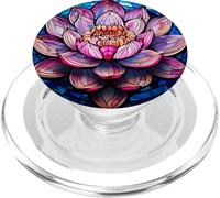 Fiore di loto astratto blu di vetro colorato floreale PopSockets PopGrip per MagSafe