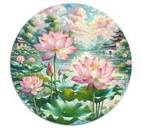 Fiore di loto puzzle rotondi da 1000 pezzi per bambini e adulti, regalo per la famiglia, forma unica impossibile per giochi di sfida unici, 1000 pezzi (67,5 x 67,5 cm)