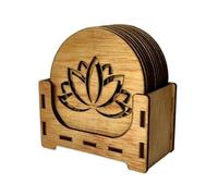 Fiore di Loto Sottobicchieri in Legno - Set di 12 Pezzi 9x9 cm per Caffè e Tè - Simboli Spirituali Yoga per Purificazione e Meditazione