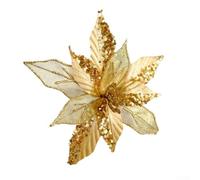 Fiore di Natale artificiale, 26 cm, glitter rosso per stelo (oro) | Diametro 26 cm, antere glitter rosse, tessuto e mix di PP, albero per inserto gambo, atmosfera festiva