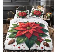Fiore di Natale copripiumino 3 Pezzi morbida microfibra stampa 3D con federa per cuscini cerniera nascosta Stile decorativo per le feste Set Di Copripiumino for adulti e ragazze Single（140x200cm）