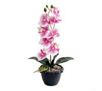 Fiore di orchidea artificiale in vaso nero, 35 cm, decorazione per la casa | materiale plastico, colori resistenti allo sbiadimento, polvere con panno asciutto, per zero luce solare richiesta