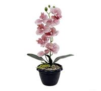 Fiore di orchidea finto in vaso nero, 35 cm, decorazione per la casa | materiale plastico, colori resistenti allo sbiadimento, polvere con panno asciutto, per zero luce solare richiesta