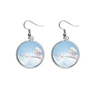 fiore di prugna cielo blu, nuvole orecchino d'argento., Ceramica