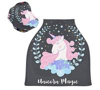 Fiore Di Unicorno Magico Nero Auto per Bambini Passeggino Tettoia Copri Seggiolino Copertura Infermieristica per L'Allattamento Al Seno All-In-1 Morbido Traspirante Elastica Tettuccio