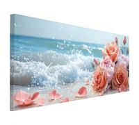 Fiore Diamond Painting Adulti, 5D Diamantini Crystal Art Quadri Diamond Painting Spiaggia Motivo, Grande Pittura Diamante Kit Fai Da Te per Adulti 70x30cm, Decorazioni Parete Casa, Regalo Donna V-29