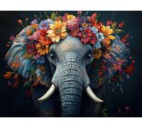 Fiore Diamond Painting Kit Completo, 5D DIY Diamond Painting Elefante Motivo Design, 50x70cm Pittura Diamante Crystal Art Ricamo a Punto Croce Kit, Decorazioni Pareti, Regalo Donna Compleanno,Model842