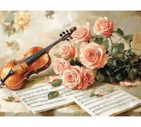 Fiore Diamond Painting Kit Completo, 5D DIY Diamond Painting Violino Motivo Design, 80x100cm Pittura Diamante Crystal Art Ricamo a Punto Croce Kit, Decorazioni Pareti, Regalo Donna Compleanno,Model458
