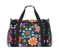 Fiore Dipinti Diamante Stampa Grande Tela Viaggio Duffel Bag Weekender Borse per le Donne Pernottamento Bag Carry On Tote Bag, nero, Taglia unica