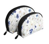 Fiore disegnato a mano, Borsa per trucco a conchiglia Portamonete da donna Borsa da toilette piccola Borsa per cosmetici 2 pezzi