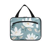 Fiore e bianchi su sfondo blu borse da appendere per viaggiare con gancio, designer chic make up bag per viaggiatori hotel cartera para maquillaje L