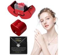 Fiore eterno con collana, scatola di rose con collana,rosa artificiale per sempre | rosa eterna conservata rossa con gioielli, collana di fiori per ragazze e donne