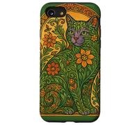Fiore Giardino Gatto Cute Kitty Lussureggiante Verde Floreale Custodia per iPhone SE (2020) / 7/8