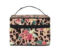 Fiore leopardo vintage stampato, Borsa per il trucco Borsa per cosmetici Borsa da toilette da viaggio portatile Astuccio per matite Astuccio da toilette