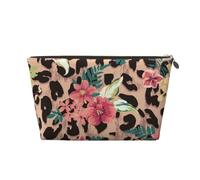 Fiore leopardo vintage stampato, Borsa per il trucco Borsa per cosmetici Borsa da toilette da viaggio portatile Borsa da toilette