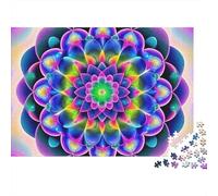 Fiore Mandala 1000 Pezzi Puzzle per Adulti e Famiglia Vivace Mandala Blu Viola Premium Spesso Robusto Alta Qualità Sfidante Antistress Gioco 70x50cm/1000pz