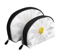 Fiore Margherita Bianca Con Cuore Giallo Brillante, Borsa per trucco a conchiglia Portamonete da donna Borsa da toilette piccola Borsa per cosmetici 2 pezzi
