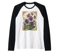 Fiore Nascita Febbraio Viola Viola Stile Art Nouveau Maglia con Maniche Raglan