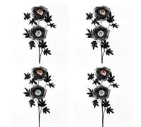 Fiore Occhio Halloween, Rosa Gotica Artificiale con Stelo Flessibile | Centro a occhio venato, petali grigi stratificati e foglie nere per vasi, feste e scenografie fotografiche(4-pce)