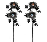 Fiore Occhio Halloween, Rosa Gotica Artificiale con Stelo Flessibile | Centro a occhio venato, petali grigi stratificati e foglie nere per vasi, feste e scenografie fotografiche(2-pce)