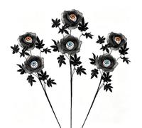 Fiore Occhio Halloween, Rosa Gotica Artificiale con Stelo Flessibile | Centro a occhio venato, petali grigi stratificati e foglie nere per vasi, feste e scenografie fotografiche(3-pce)