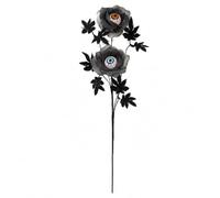 Fiore Occhio Halloween, Rosa Gotica Artificiale con Stelo Flessibile | Centro a occhio venato, petali grigi stratificati e foglie nere per vasi, feste e scenografie fotografiche(1-pce)