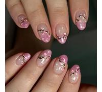 Fiore Primavera Falso Breve Ovale Stick on Glitter Acrilico Manicure Artificiale Accessori Glitter Acrilico Unghie