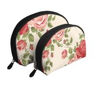 Fiore retrò stampato, Borsa per trucco a conchiglia Portamonete da donna Borsa da toilette piccola Borsa per cosmetici 2 pezzi