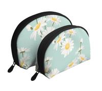 Fiore rigoglioso della margherita floreale, Borsa per trucco a conchiglia Portamonete da donna Borsa da toilette piccola Borsa per cosmetici 2 pezzi