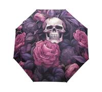 Fiore Rosa Con Teschio Di Zucchero Cartoon Ombrello Pieghevole Automatico Ombrelli Antivento Protezione UV da Viaggio per Bambini Ragazzi Ragazze