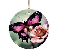 Fiore Rosa Farfalla Stampa Ceramica Pendente Rotondo Per Gli Ornamenti Da Viaggio Per La Decorazione