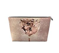 Fiore rosa rosa con paillettes scintillanti in rame dorato, Borsa da toilette Borsa per trucco Borsa per cosmetici Borsa da toilette da viaggio portatile