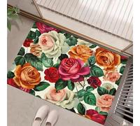 Fiore Rosa Zerbino Tappeto Asciugapassi Rettangolare Zerbino Antiscivolo Campagna Retrò Per Ingresso, Interno Per Casa O Ufficio - Colori Misti, 45 X 75 Cmmorbido