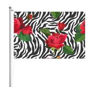 Fiore rosso animale zebra,Bandiera da giardino, bandiera decorativa da cortile, bandiera bifacciale, 2x3 piedi, per esterni e interni