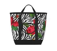 Fiore rosso animale zebra,Borsa porta pranzo grande capacità isolata per donne e uomini, lavoro, picnic, viaggi