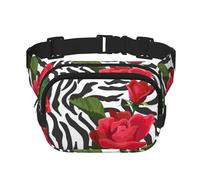 Fiore rosso animale zebra, Marsupio quadrato a doppio strato, borsa da viaggio, marsupio casual