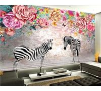 Fiore Rosso Animale Zebra Moderna Decorazione Murale Camera Da Letto Soggiorno Sfondo Tv Moderno-250Cm×170Cm