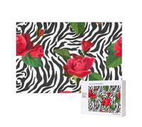 Fiore rosso animale zebra,Puzzle in legno da 300 pezzi per famiglie, per adulti e adolescenti, decorazioni per la casa