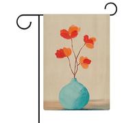 Fiore rosso in un vaso bandiera minimalista giardino casa cortile esterno bandiera stagionale vacanza juta doppia faccia bandiera 30,5 x 45,7 cm