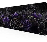 Fiore Tappetino Mouse XXL 700x300x3mm, Tappetino Mouse Gaming Lavabile, Nero con Bordi Cuciti, Fondo in Gomma Antiscivolo Resistente Tappeto Gaming per Lavoro Ufficio, Regalo Uomo PjY8082 T-G