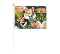 Fiore tropicale e corgi Bandiera a manovella a doppia faccia 14 x 20,8 cm, utilizzata per la decorazione di feste di festa, concorsi