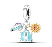 Fiore, Valigia e Palloncino ad Aria Calda tre - Fascino Pezzo, Accessorio Braccialetto in Argento Sterling 925, Compatibile con Collana Braccialetto Pandora, Regalo per le Donne