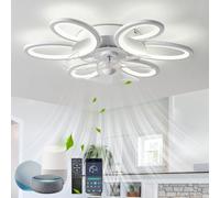 Fiore Ventilatore Da Soffitto Con Luce E Telecomando, Lampadario Ventilatore Silenzioso LED Dimmerabile , Plafoniera Con Ventilatore 6 Velocità DC Compatibile con Alexa Per Camera Da Letto, Bianco