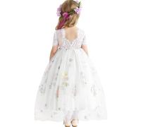 Fiore Vestito per Ragazze Abito in Tulle Abito Pizzo Indietro Principessa Compleanno Tutu Tulle Vestito Cerimonia Elegante Bambina Festivo Damigella d'Onore Festa di Nozze Abito da Ballo 2-8 Anno